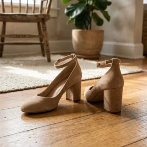 FootVibe Graceful Step Ankle-Strap Block Heels