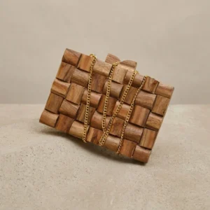 Wood Plait Woven Chain Wristlet