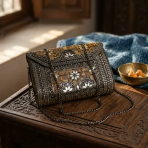 Nature Motif Embroidered Chain Wristlet